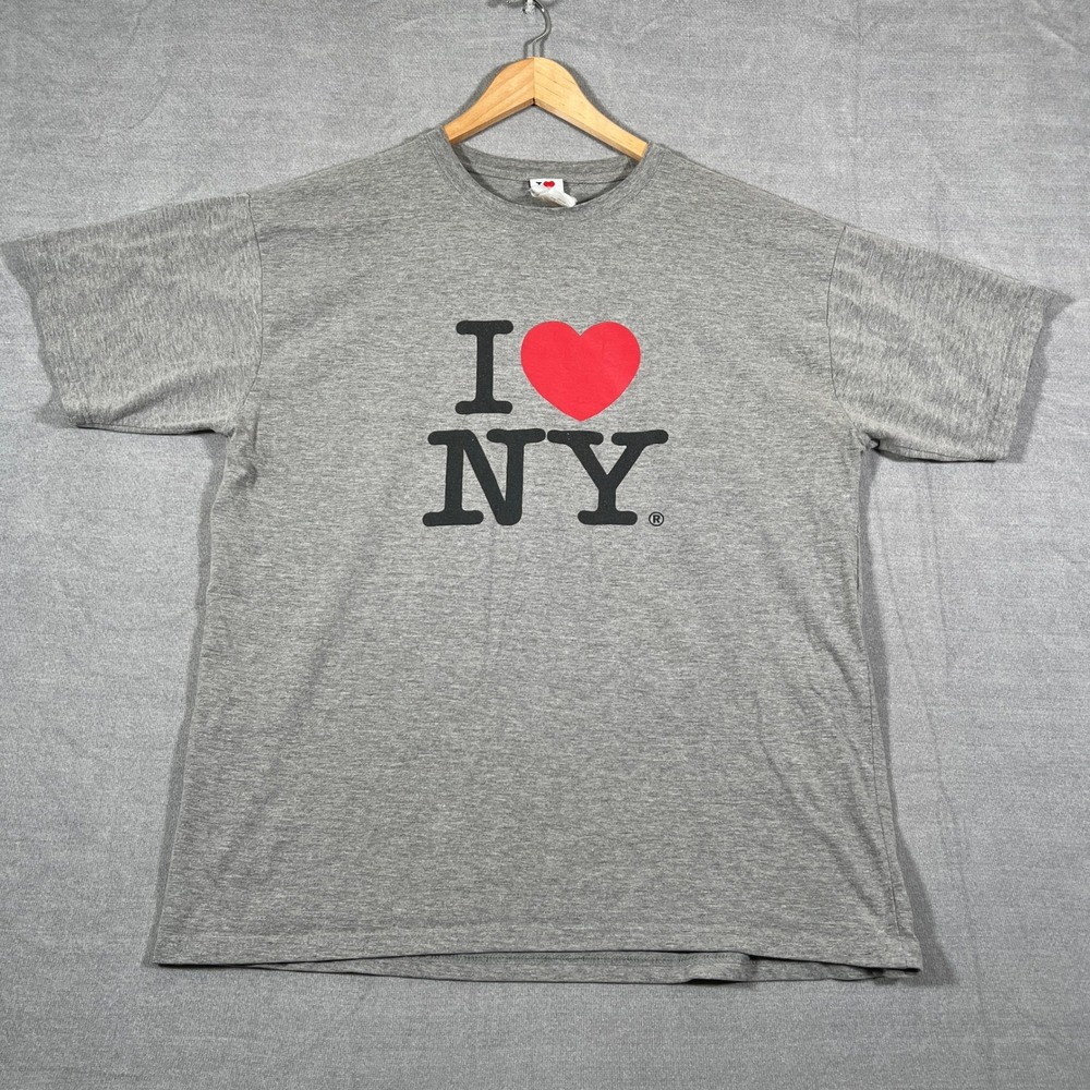 I Love NY Graphic Tee Short Sleeve Crew Neck T-Shirt Mens XL Gray Cotton